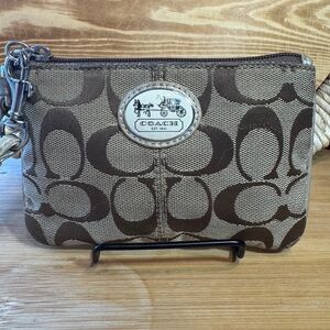 Coach Tan and Brown Signature Small Wristlet